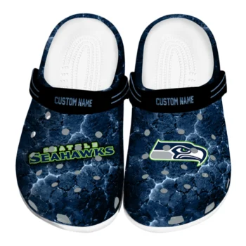 Seattle Seahawks Clogs - Customized Cracked Energy Blue Black