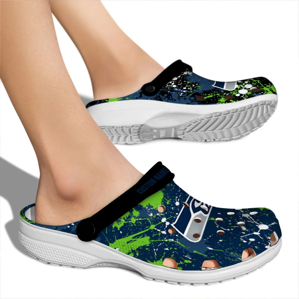 seattle-seahawks-clog-customized-splatter-splash-blue-black-fashion-forward.webp