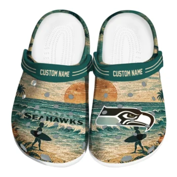 Seattle Seahawks Clogs - Customized Wave Scene Fir Green