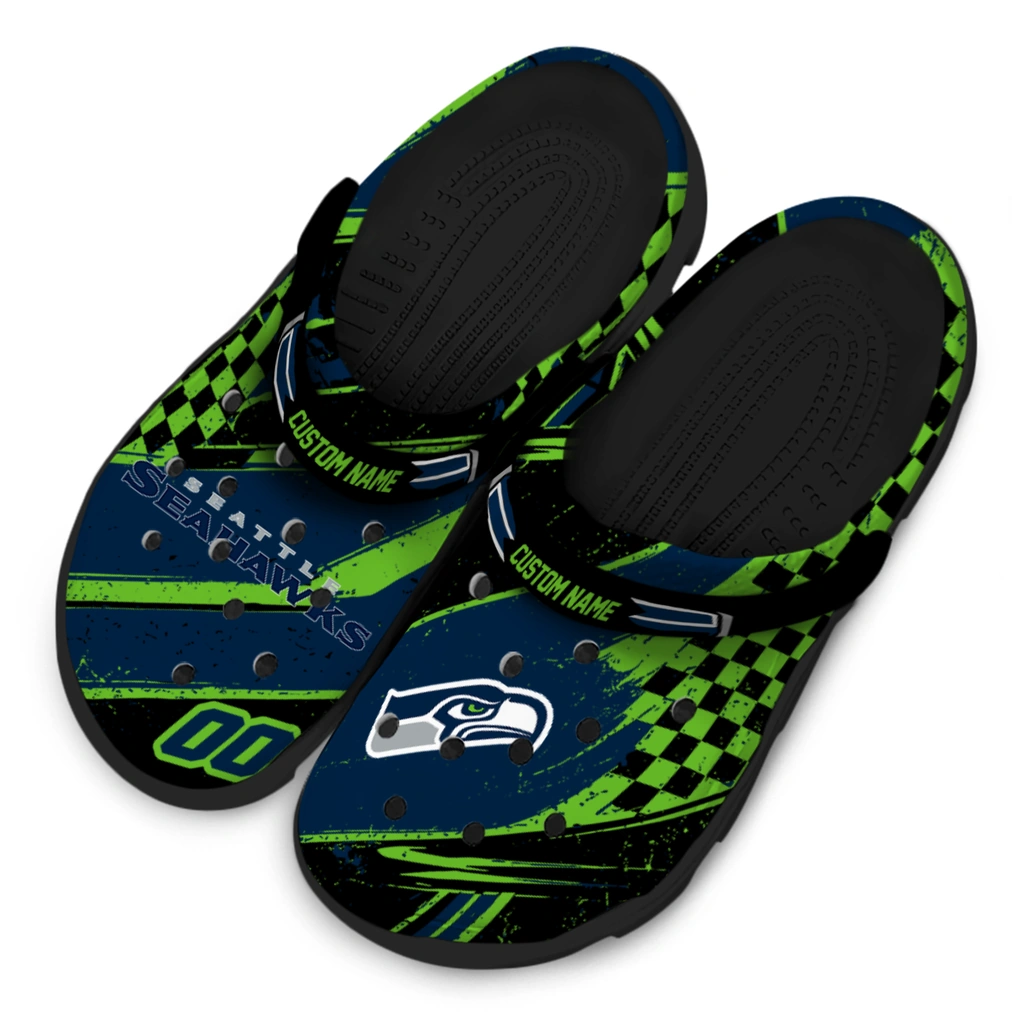 seattle-seahawks-clog-personalized-checkered-streaks-blue-black-latest-model.webp