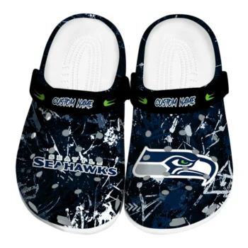 Seattle Seahawks Clogs - Personalized Graffiti Burst Blue Black