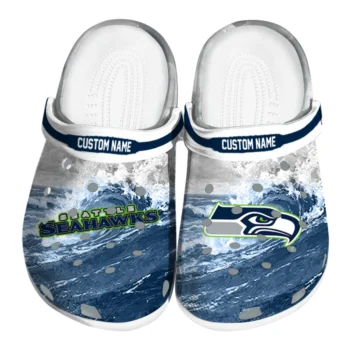 Seattle Seahawks Clogs - Personalized Wave Swirl Blue White