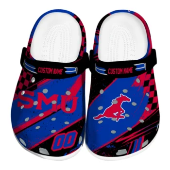 SMU Mustangs Clogs - Custom Checkered Streaks Blue Black
