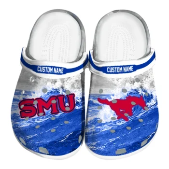 SMU Mustangs Clogs - Custom Wave Swirl Blue White