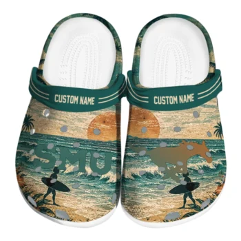 SMU Mustangs Clogs - Personalized Wave Scene Fir Green