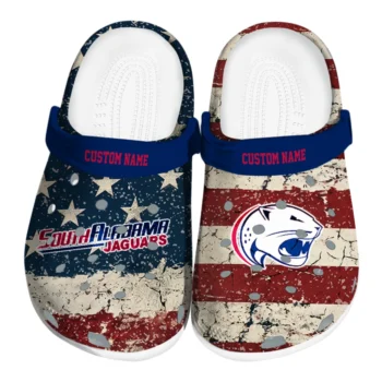 South Alabama Jaguars Clogs - Custom Distressed Stripes Blue Red Blue