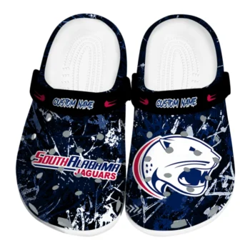 South Alabama Jaguars Clogs - Personalized Graffiti Burst Blue Black