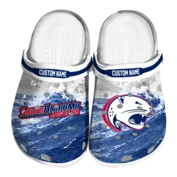 South Alabama Jaguars Clogs - Personalized Wave Swirl Blue White