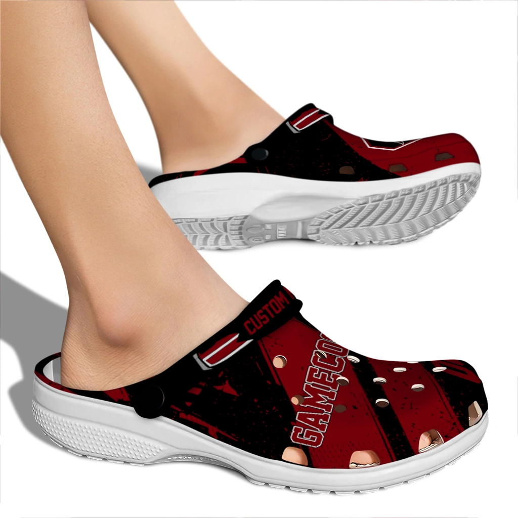 South Carolina Gamecocks Clogs - Custom Checkered Streaks Garnet Black 2