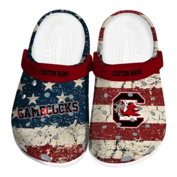 South Carolina Gamecocks Clogs - Customized Distressed Stripes Garnet Red Blue