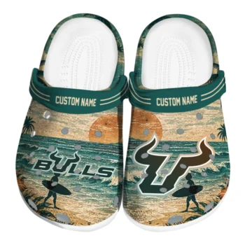 South Florida Bulls Clogs - Personalized Wave Scene Fir Green