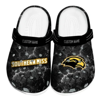 Southern Miss Golden Eagles Clogs - Custom Cracked Energy Black