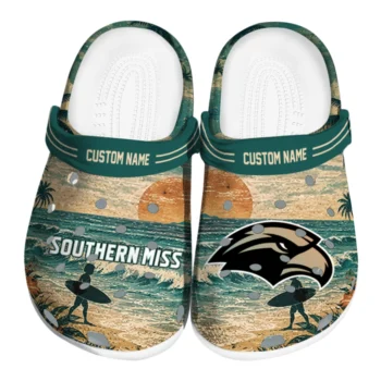 Southern Miss Golden Eagles Clogs - Custom Wave Scene Fir Green