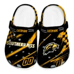 Southern Miss Golden Eagles Clogs - Customized Checkered Streaks Black 1 southern-miss-golden-eagles-clog-customized-checkered-streaks-black-best-selling.webp