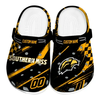 Southern Miss Golden Eagles Clogs - Customized Checkered Streaks Black