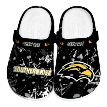 Southern Miss Golden Eagles Clogs - Customized Graffiti Burst Black