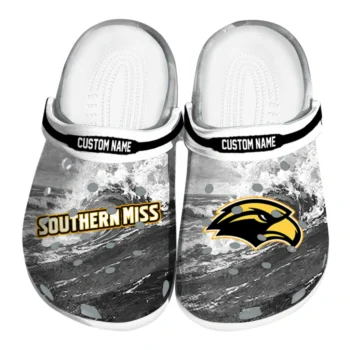Southern Miss Golden Eagles Clogs - Customized Wave Swirl Black White