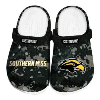 Southern Miss Golden Eagles Clogs - Personalized Digital Camo Black