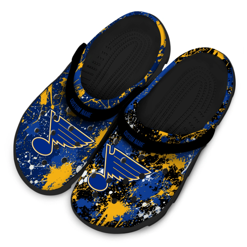 st-louis-blues-clog-custom-splatter-splash-blue-black-latest-model.webp