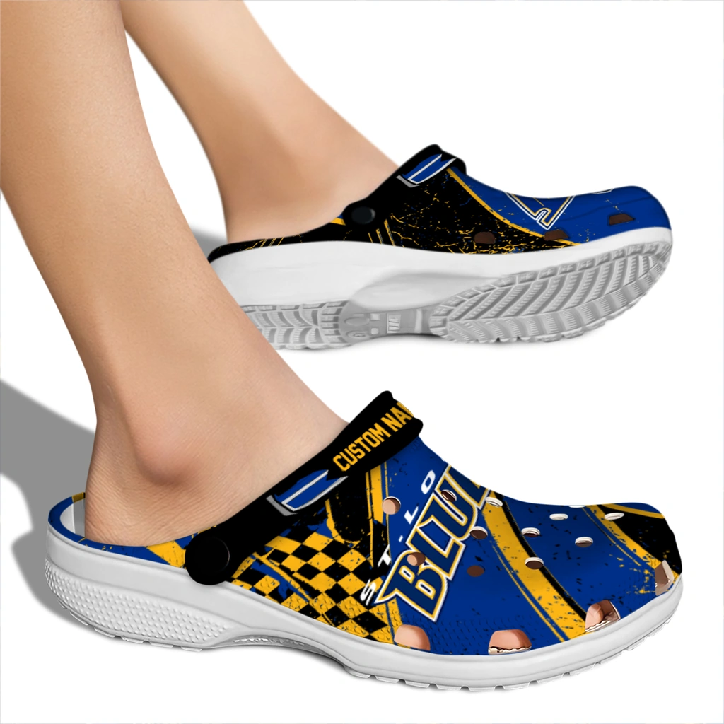 st-louis-blues-clog-customized-checkered-streaks-blue-black-fashion-forward.webp