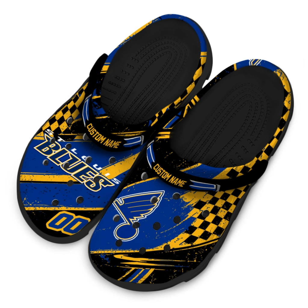 st-louis-blues-clog-customized-checkered-streaks-blue-black-latest-model.webp