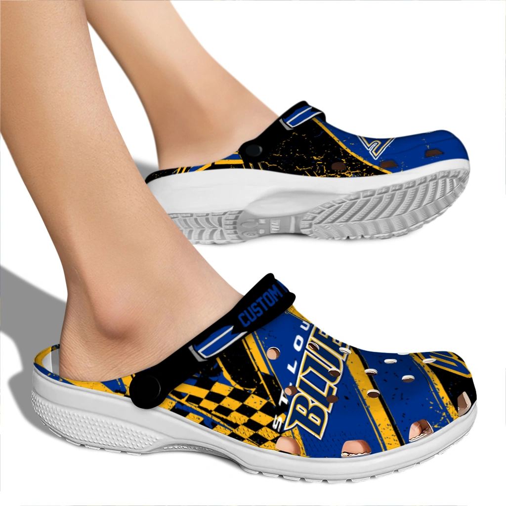 St. Louis Blues Clogs - Customized Checkered Streaks Blue Black 2