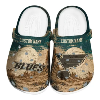 St. Louis Blues Clogs - Personalized Cracked Landscape Fir Green Beige