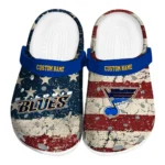St. Louis Blues Clogs - Personalized Distressed Stripes Blue Red Blue 1 st-louis-blues-clog-personalized-distressed-stripes-blue-red-blue-best-selling.webp