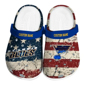 St. Louis Blues Clogs - Personalized Distressed Stripes Blue Red Blue