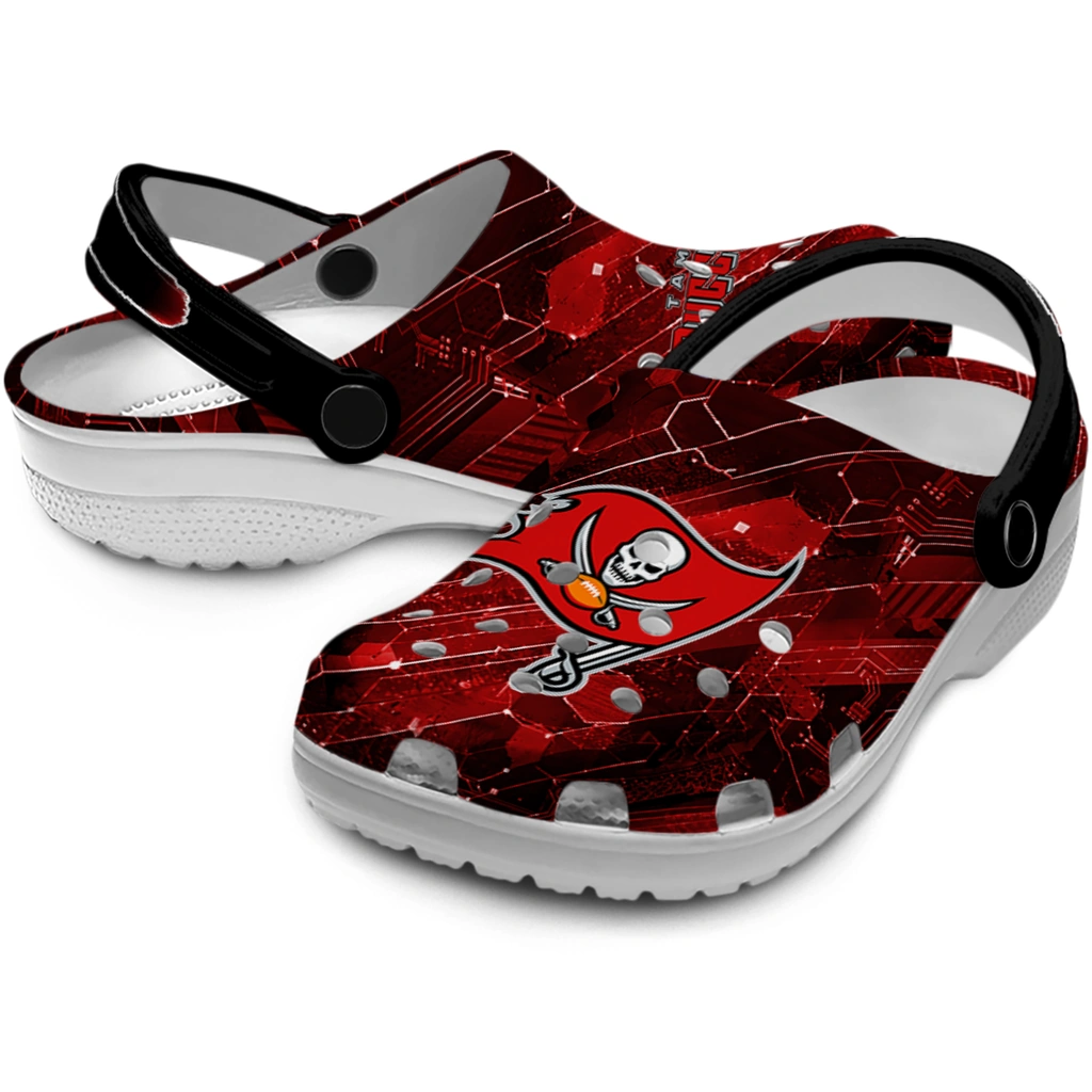 tampa-bay-buccaneers-clog-customized-circuit-geometry-red-black-high-quality.webp