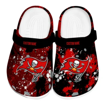 Tampa Bay Buccaneers Clogs - Personalized Splatter Splash Red Black