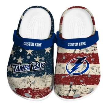 Tampa Bay Lightning Clogs - Custom Distressed Stripes Blue Red Blue
