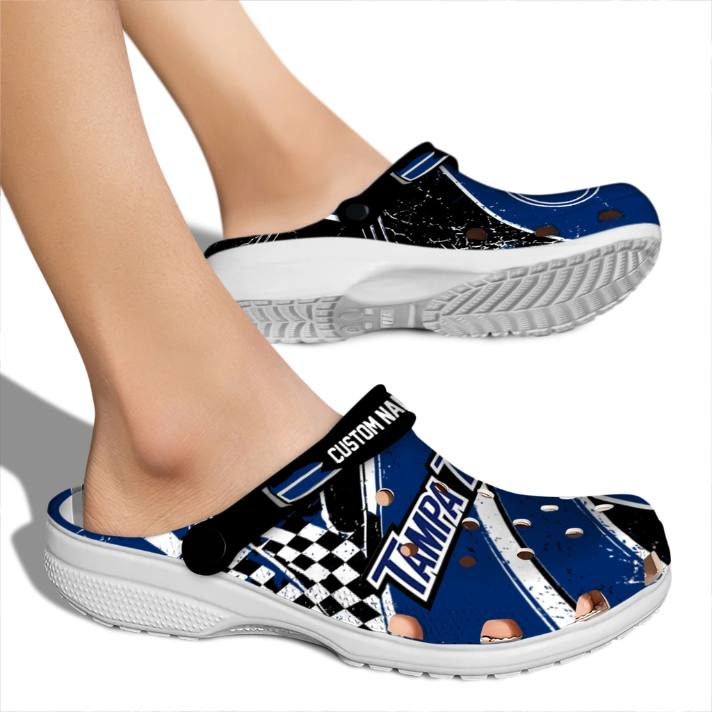 tampa-bay-lightning-clog-personalized-checkered-streaks-blue-black-fashion-forward.webp
