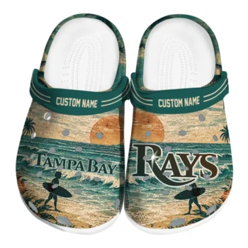 Tampa Bay Rays Clogs - Personalized Wave Scene Fir Green