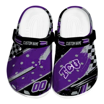 TCU Horned Frogs Clogs - Customized Checkered Streaks Purple Black