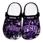 TCU Horned Frogs Clogs - Customized Graffiti Burst Purple Black 1 tcu-horned-frogs-clog-customized-graffiti-burst-purple-black-best-selling.webp