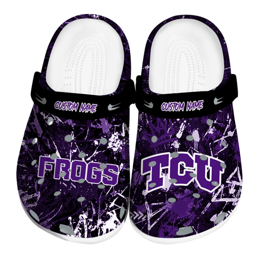 tcu-horned-frogs-clog-customized-graffiti-burst-purple-black-best-selling.webp tcu horned frogs clog customized graffiti burst purple black best selling