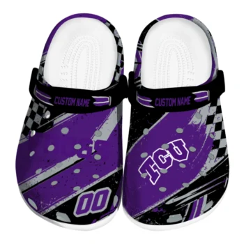 TCU Horned Frogs Clogs - Customized Checkered Streaks Purple Black