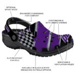 TCU Horned Frogs Clogs – Customized Checkered Streaks Purple Black 1