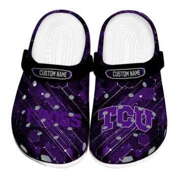 TCU Horned Frogs Clogs - Personalized Circuit Geometry Purple Black
