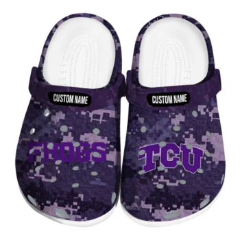 TCU Horned Frogs Clogs - Personalized Digital Camo Purple