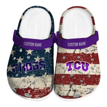 TCU Horned Frogs Clogs - Personalized Distressed Stripes Purple Red Blue