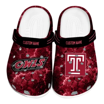 Temple Owls Clogs - Custom Cracked Energy Red Black