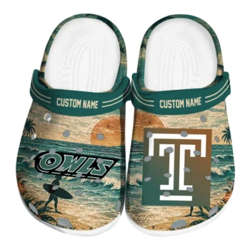 Temple Owls Clogs - Custom Wave Scene Fir Green