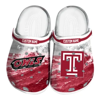 Temple Owls Clogs - Customized Wave Swirl Red White