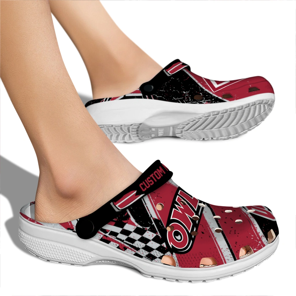 Temple Owls Clogs - Personalized Circuit Geometry Red Black 2