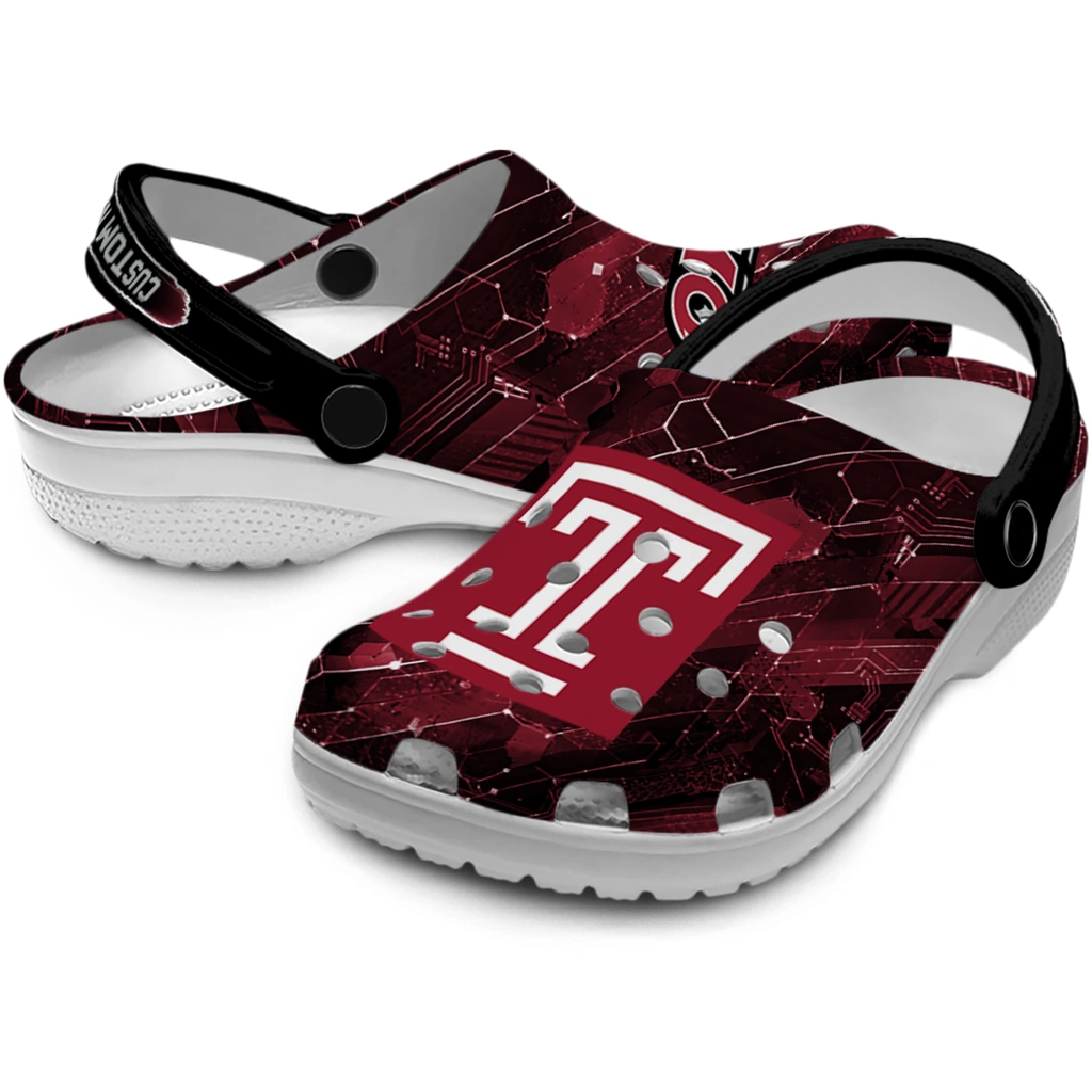 temple-owls-clog-personalized-circuit-geometry-red-black-high-quality.webp