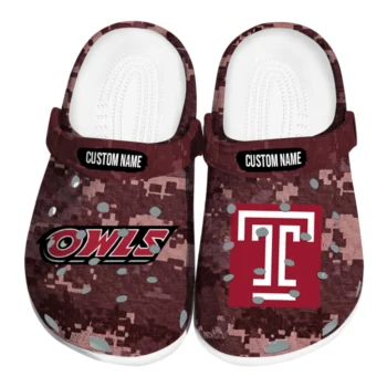 Temple Owls Clogs - Personalized Digital Camo Red