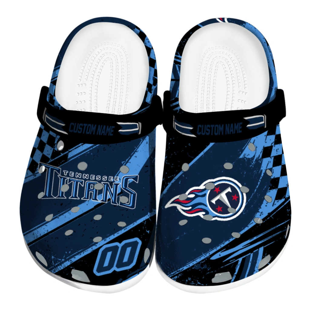 Tennessee Titans Clogs - Customized Checkered Streaks Navy Black 1 tennessee titans clog personalized checkered streaks navy black best selling