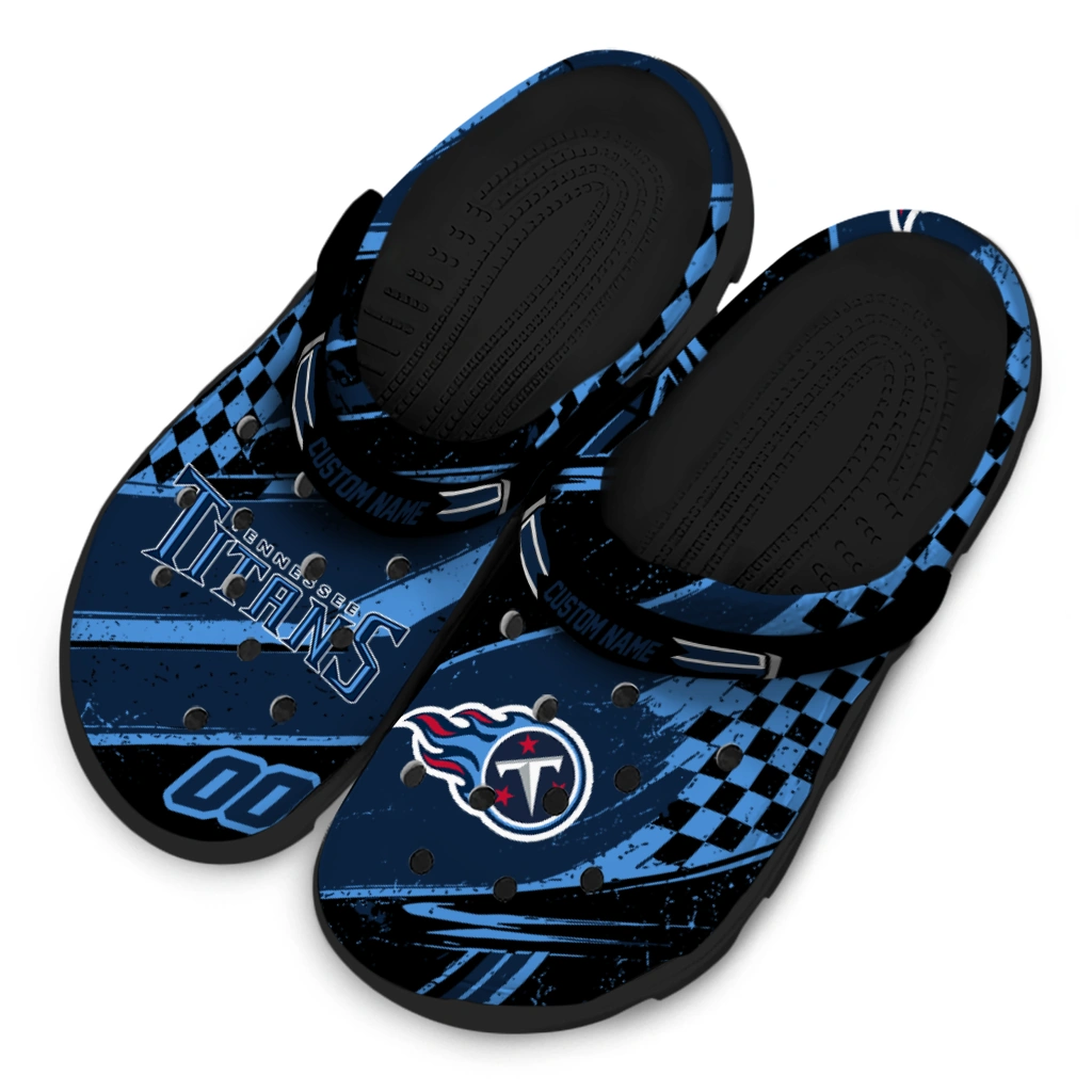 Tennessee Titans Clogs - Customized Checkered Streaks Navy Black 4